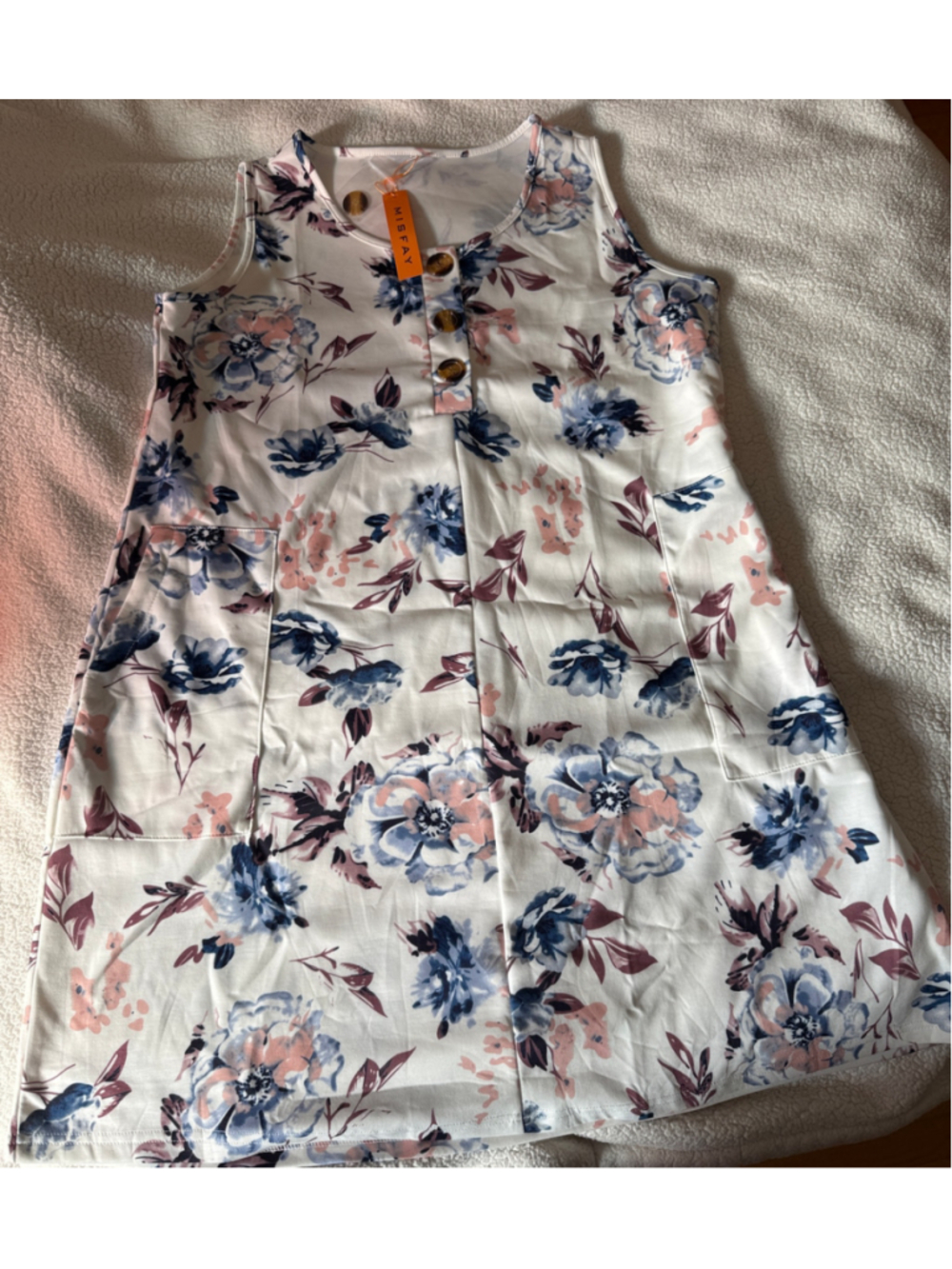 Women's Misfay Floral Mini Dress, Size XL White and Blue - Picture 6 of 6